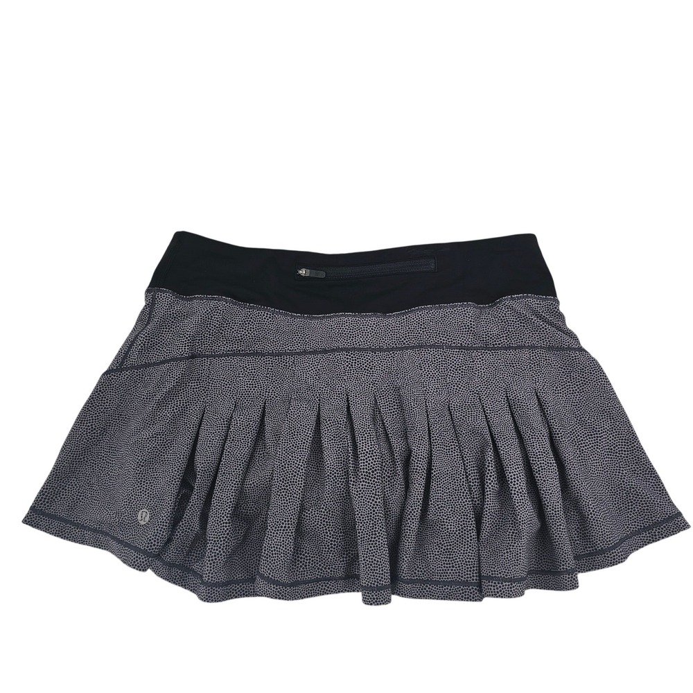 Lululemon Pace Rival Skirt Size 6 Black Grey Dotted Pleated Athletic Skort